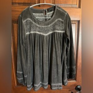 POL Dark Gray Embroidered Blouse - NWOT